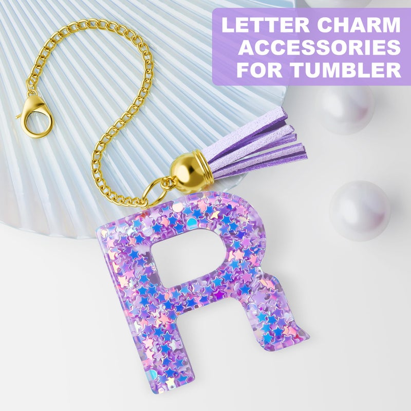 MOYOHIM Letter Charm for Stanley Cup, Cute Initial Keychain Charm for Handle, Purple Handle Accessories for Stanley Tumbler for Girls Women (Letter R) - Image 2